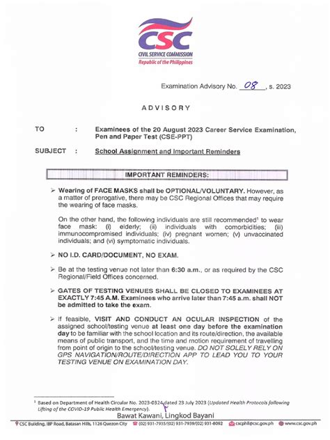 Examination Advisory No. 08 s. 2023 .